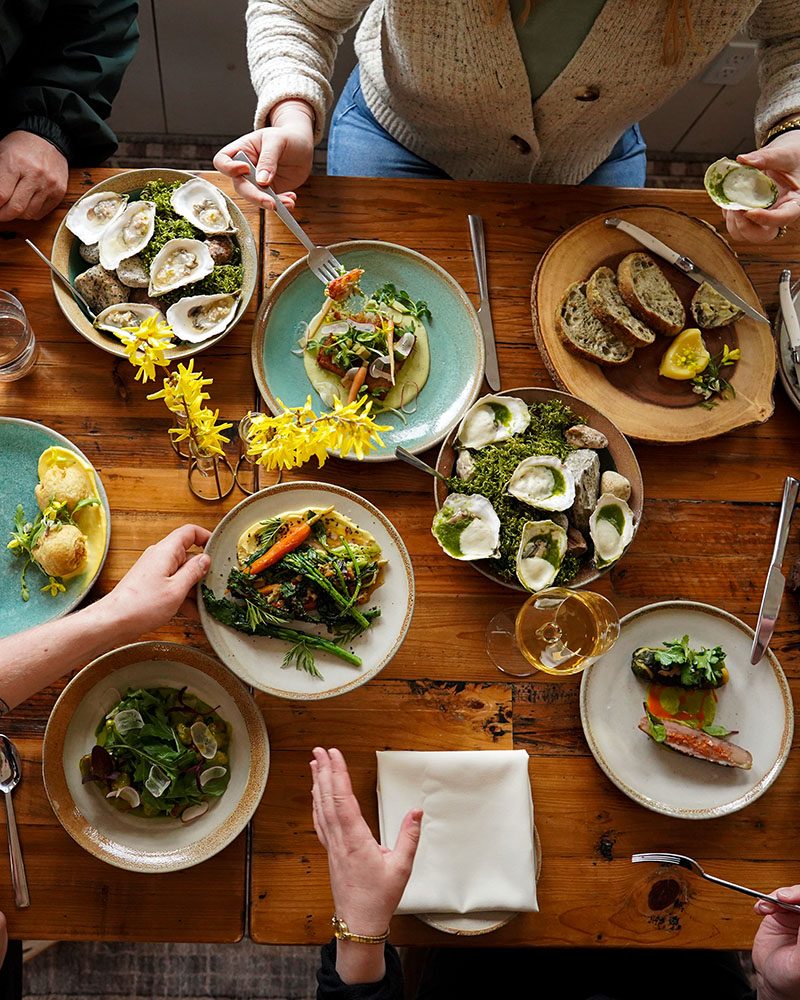 table set with maine dishes