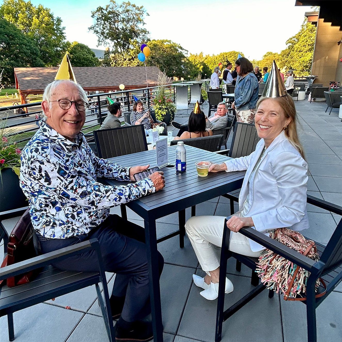 guests wearing party hats at spac